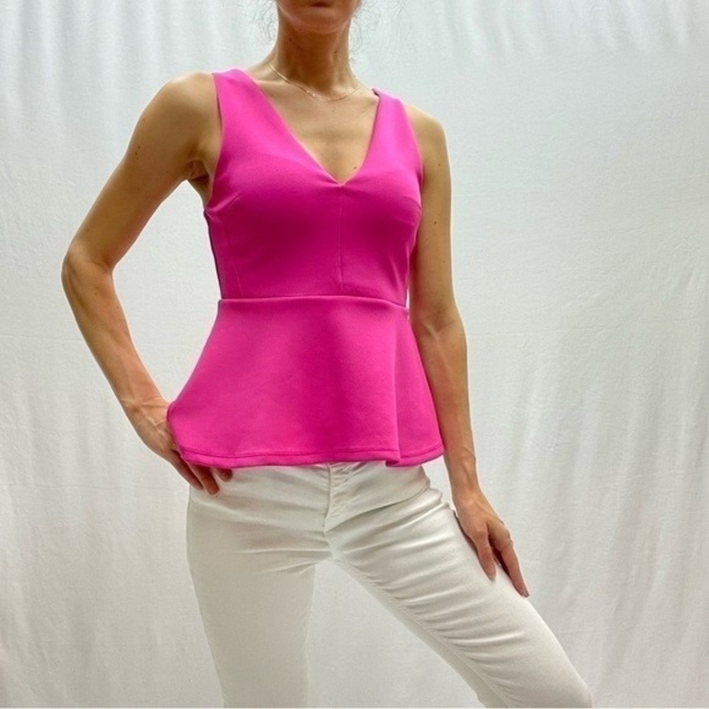 Twelfth Love Hot Pink Bandage Peplum Top Sleeveless V-Neck Zip Back Large (133)